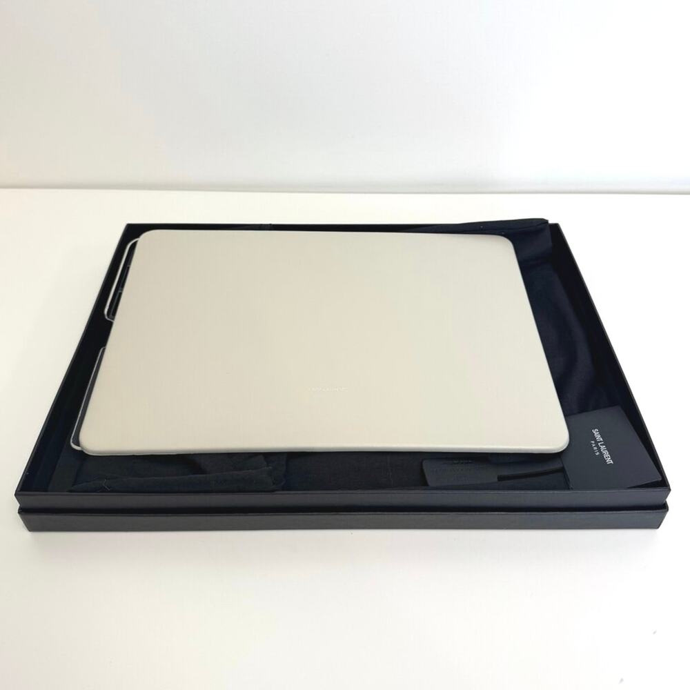 SAINT LAURENT Cream Leather MacBook Pro Case 13" Laptop Holder Vented Black Feet